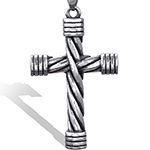 Men's stainless steel cross pendant featuring a vintage silver twisted rope texture