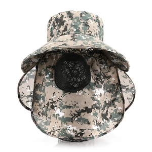 Outdoor camouflage sun hat with face mask and neck flap for full protection
