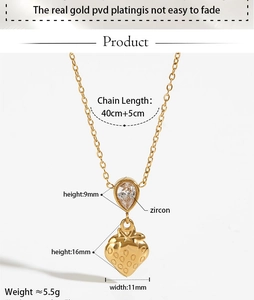Detailed specs of strawberry zircon pendant necklace with 45cm chain in golden finish