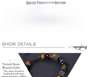 Detail of tiger eye and lava stone beads with 8mm diameter and adjustable 17-30cm cord
