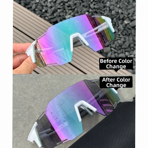 Detail of photochromic cycling glasses showing before and after color change effect