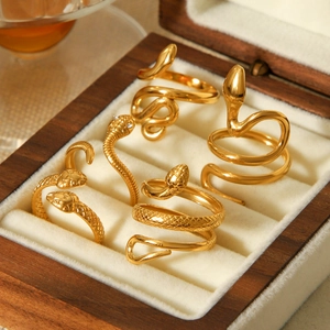 Set of 18K gold-plated stainless steel snake rings with detailed scale textures
