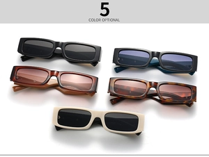 Top view of retro narrow rectangle sunglasses in five diverse frame color options