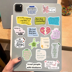 50 waterproof cartoon inspirational quote stickers applied to a tablet case protector