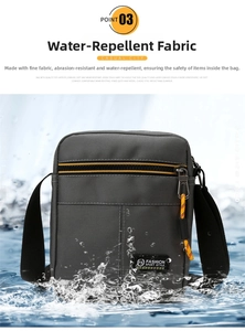 Waterproof Oxford cloth bag detail showing splash-resistant fabric and orange zipper