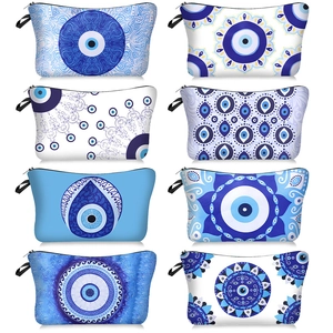 Evil Eye Print Makeup Bag Waterproof Polyester Cosmetic Storage Pouch With Hand Strap For Women Mandala Style Travel