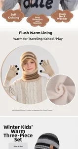 Detailed view of the soft fleece lining inside the striped knitted winter hat for kids