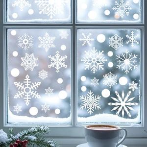 Christmas Window Stickers Snowflake White Static Cling PVC Decals Winter Holiday Home Glass Decoration Removable Reusable