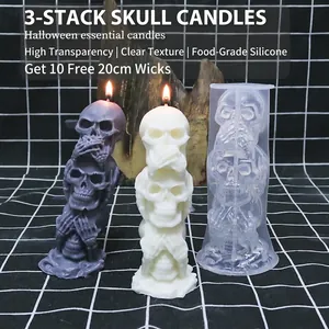 Stacked Skulls Candle Mold Food Grade Silicone DIY Scented Wax Plaster Resin Casting Halloween Gothic Party Decor