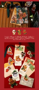Retro Christmas scrapbooking kit with gift tags, stickers and envelopes in festive red