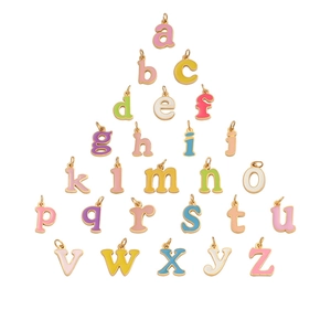 Detailed set of 26 colorful enamel A-Z initial pendants with gold-plated metal borders