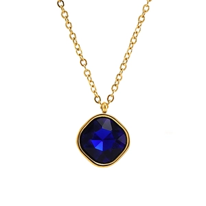 18K gold stainless steel necklace featuring a square blue zircon pendant for women