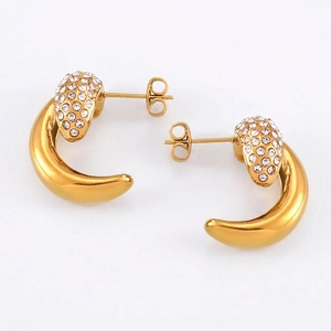 Crescent Moon Shaped Titanium Steel Gold Plated Rhinestone Stud Earrings For Women Exquisite Geometric Personality Jewelry Gift
