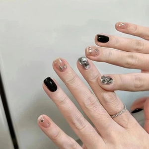 Faux Ongles Strass Étoile Étincelant Carré Rond Ongles Postiches Résine ABS Élégant Noir Argent Rose Style Pour Femmes