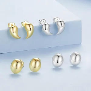 Minimalist S925 sterling silver stud earring set with polished curved and oval designs
