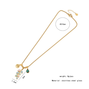 Detailed specs of stainless steel tree of life and green waterdrop pendant necklace