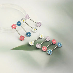 Daisy flower nipple rings set in pink white purple blue stainless steel piercing jewelry