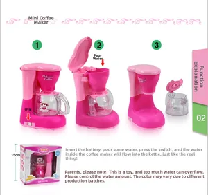 Pink toy coffee machine for kids with water filling and power switch functionality