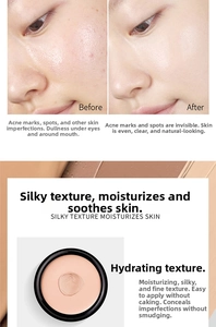 Macro detail of silky cream concealer for dark circles and spots with before and after effect