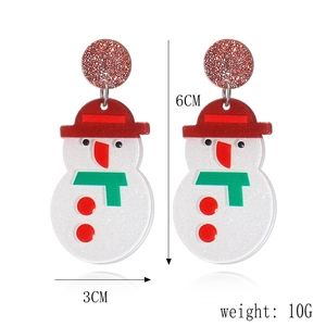 Glittery snowman Christmas earrings featuring size specs 6cm height and 3cm width