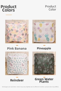 Detail view of foldable non-woven storage bags in four different stylish printed patterns