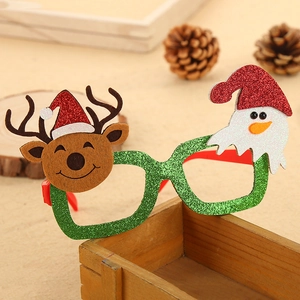 Montura de gafas navideñas con purpurina y decoraciones de renos y muñecos de nieve