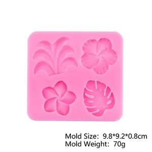 Pink silicone flower and leaf mold for fondant, chocolate and crafts, 9.8x9.2x0.8cm size