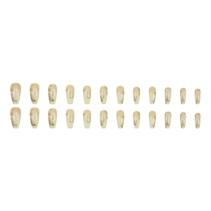 24pcs French press-on nails set in buttery yellow with marble and gold glitter accents