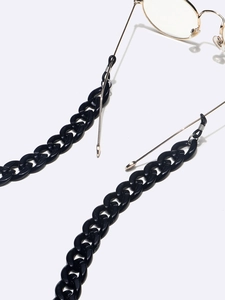 Two-piece set of black acrylic eyewear chains with adjustable silicone anti-slip ends