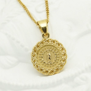 316L gold plated stainless steel Virgin Mary medallion necklace with star details