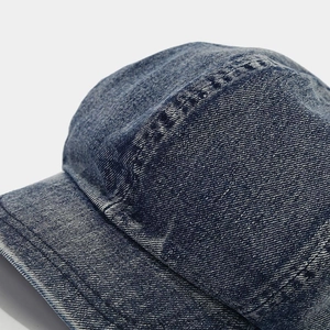 Japanese style washed denim octagonal newsboy cap in dark blue with vintage texture