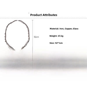 Detail view showing multi-layer glass bead necklace with iron and copper chain materials