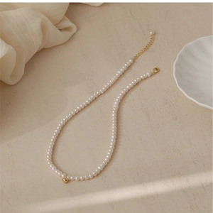 Elegant Natural Freshwater Pearl Necklace Bracelet With Gold Ball Pendant For Women Minimalist Copper Jewelry