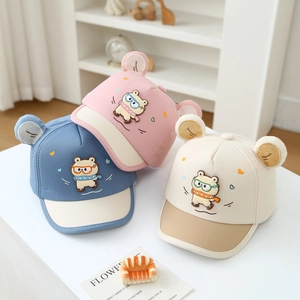 Infant Toddler Baseball Cap Cartoon Bear Ears Contrast Color Adjustable Sun Visor Outdoor Hat