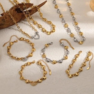 Collier Bracelet Bijoux Maillon Coeur Plaqué Or 18K Acier Inoxydable Zircone Cubique Chaîne Clavicule Pour Femmes Elégant