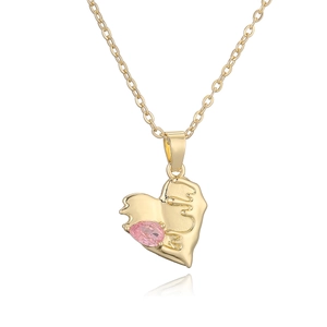 Elegant gold necklace featuring a melting heart pendant with pink zircon gemstone