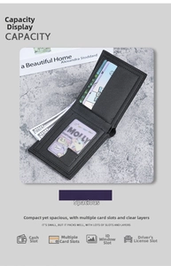 Detailed interior of black leather wallet showing card slots and driver license holder