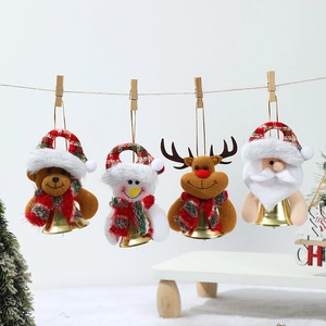 Christmas plush doll ornaments set with bells featuring bear, snowman, reindeer and Santa