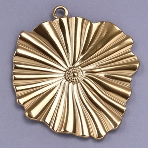 Detail shot of a golden flower pendant made of 304 stainless steel with radial textures