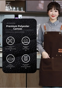 Detail of waterproof canvas apron fabric showing textured polyester and metal buckles