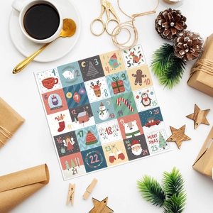 Christmas advent calendar stickers with 25 days countdown cartoon designs for gift decor