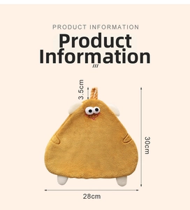 Detail view of yellow cartoon towel showing soft coral fleece texture and 28x30cm dimensions
