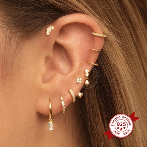 Minimalist S925 sterling silver gold teardrop hoop earrings with cubic zirconia stones