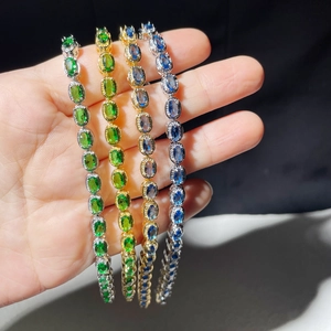 Luxury Oval Green Zircon Tennis Bracelet Gold Plated Brass Vintage Chic Style For Women Elegant Jewelry