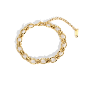 18K gold plated stainless steel chain bracelet with small spheres and adjustable clasp