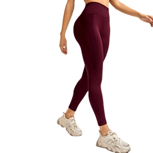Hoch taillierte, nahtlose burgunderrote Yoga-Leggings mit Bauchweg- und Push-up-Effekt