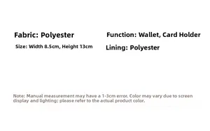 Detailed technical specifications for the 8.5x13cm polyester quilted card holder wallet