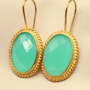 Retro Oval Dangle Earrings For Women Gold Rope Border Mint Green Faceted Crystal Vintage Bohemian Jewelry