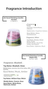 Detailed aromatic profile of handmade sand art candles in Garden and Night Sky scents