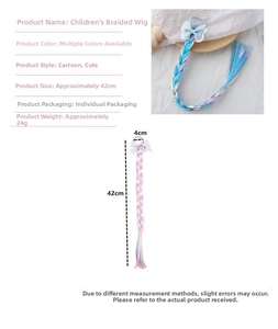 Détails des dimensions et longueur de 42cm de la tresse licorne pour enfant avec nœud